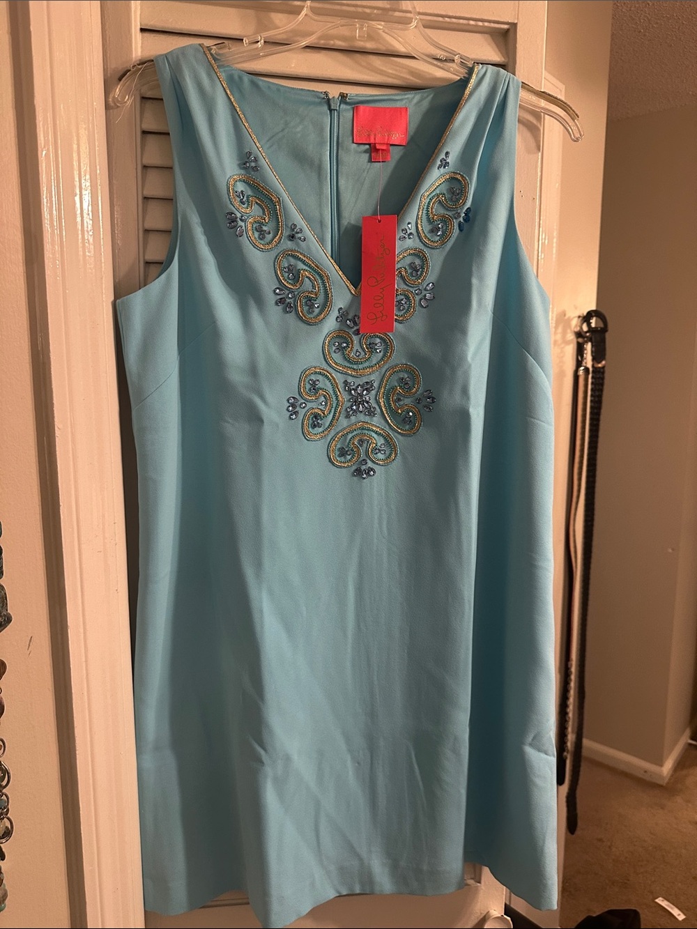 Lilly Pulitzer Light Blue Satin Dress with Pink Label